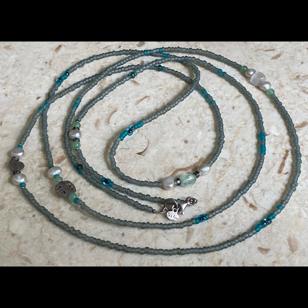 Tica Rosa 60” Long, Sterling Silver & Freshwater Pearl,  Beaded Necklace
